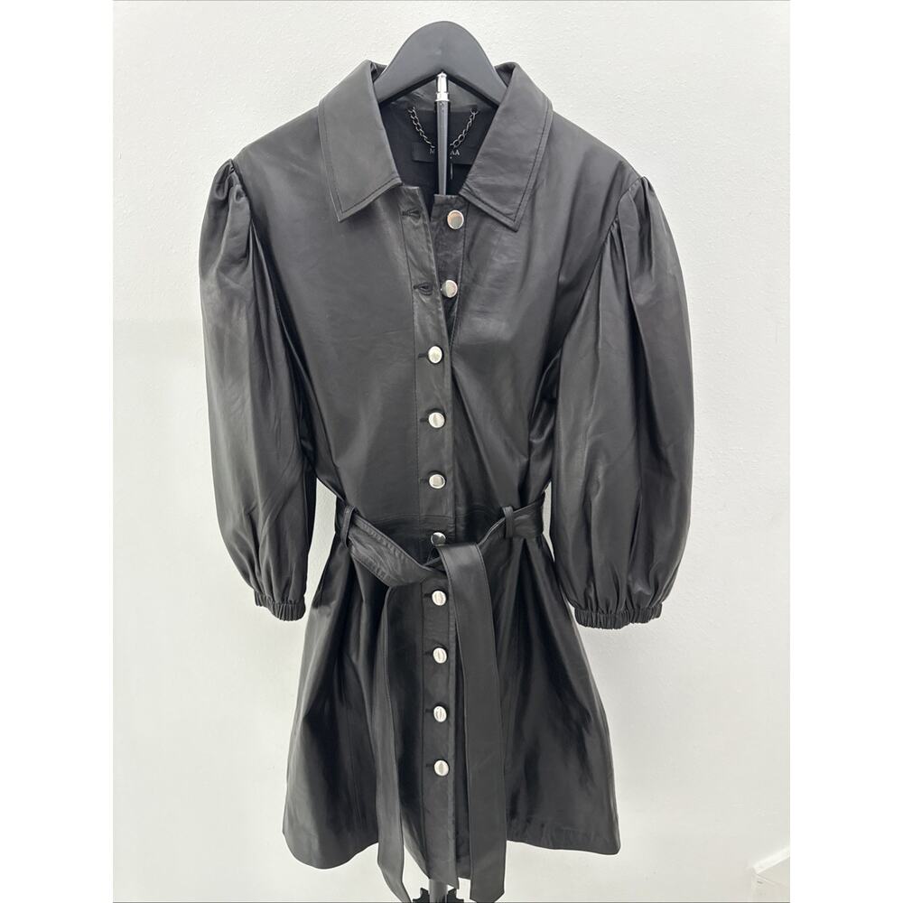 Muubaa Puff Sleeve Ailbe Leather Dress-Women’s Size 10-Genuine Sheep Leather